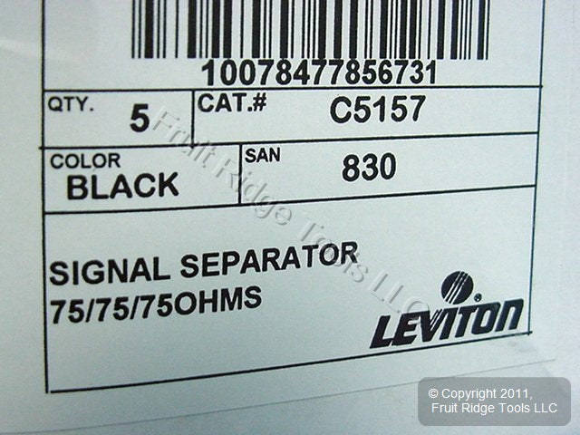 Leviton C5157 Black UHF/VHF Video Band Separators 75 Ohm Coax Cable 5-pack