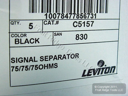 Leviton C5157 Black UHF/VHF Video Band Separators 75 Ohm Coax Cable 5-pack