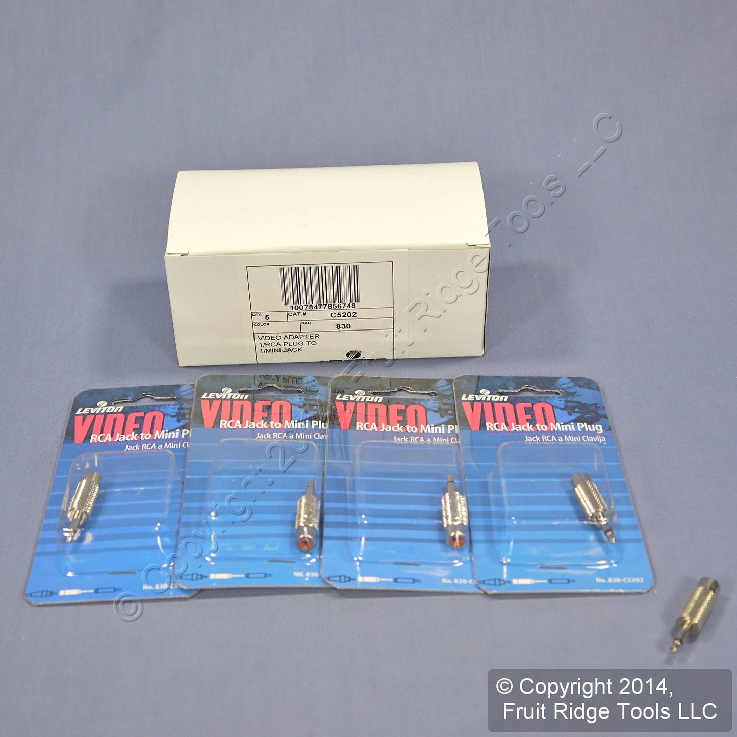 5 Leviton Silver RCA to Mini Plug Adapters 3.5mm Mono C5202