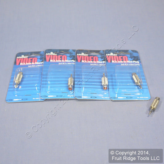 5 Leviton Silver RCA to Mini Plug Adapters 3.5mm Mono C5202