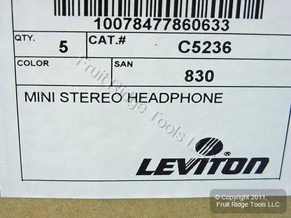 Leviton C5236 Adjustable Audio Stereo Headphones w/ Mini-Standard Adapter 5pcs