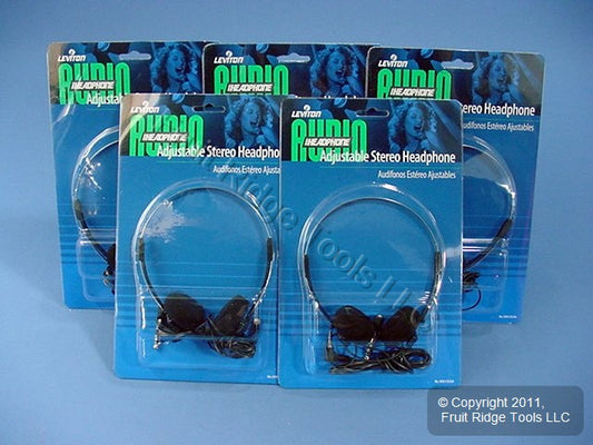 Leviton C5236 Adjustable Audio Stereo Headphones w/ Mini-Standard Adapter 5pcs