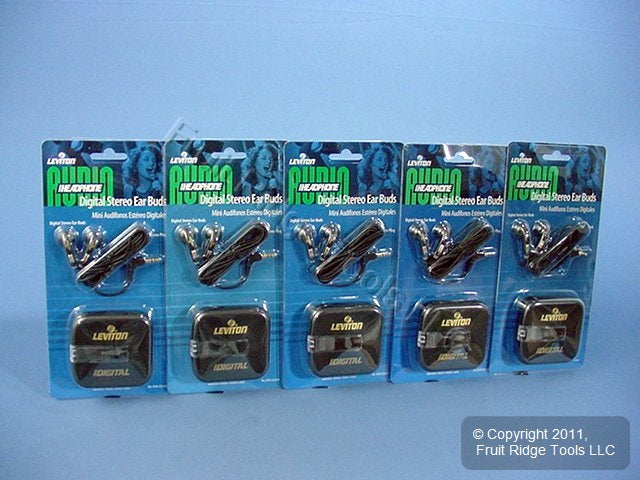 5 Leviton Digital Stereo Headphones Ear Buds w/Case C5249
