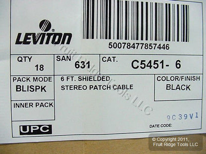 18 Leviton 6ft Audio Stereo Video Transfer Patch Cable RCA Plug Shielded C5451-6
