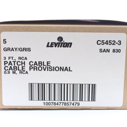 5pcs Leviton Gray 3-Foot RCA Audio Speaker Patch Cable Wires Shielded 3' C5452-3