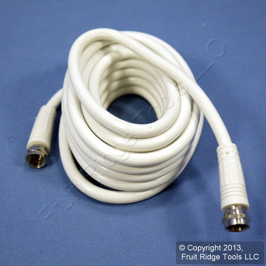 Leviton C5851-12W White F-Type 12' Coaxial Video Cable w/ Silver Plug Ends RG59