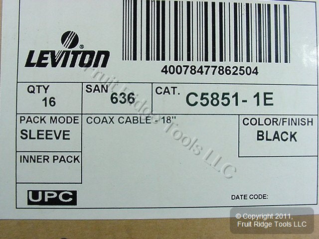 16 Leviton Black 18" Coaxial Video Cables RG59 C5851-1E