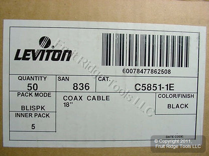 50 Leviton Black 18" Coaxial Video Cables RG59 C5851-1E