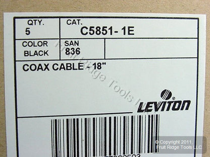 5 Leviton Black 18" Coaxial Video Cables RG59 C5851-1E