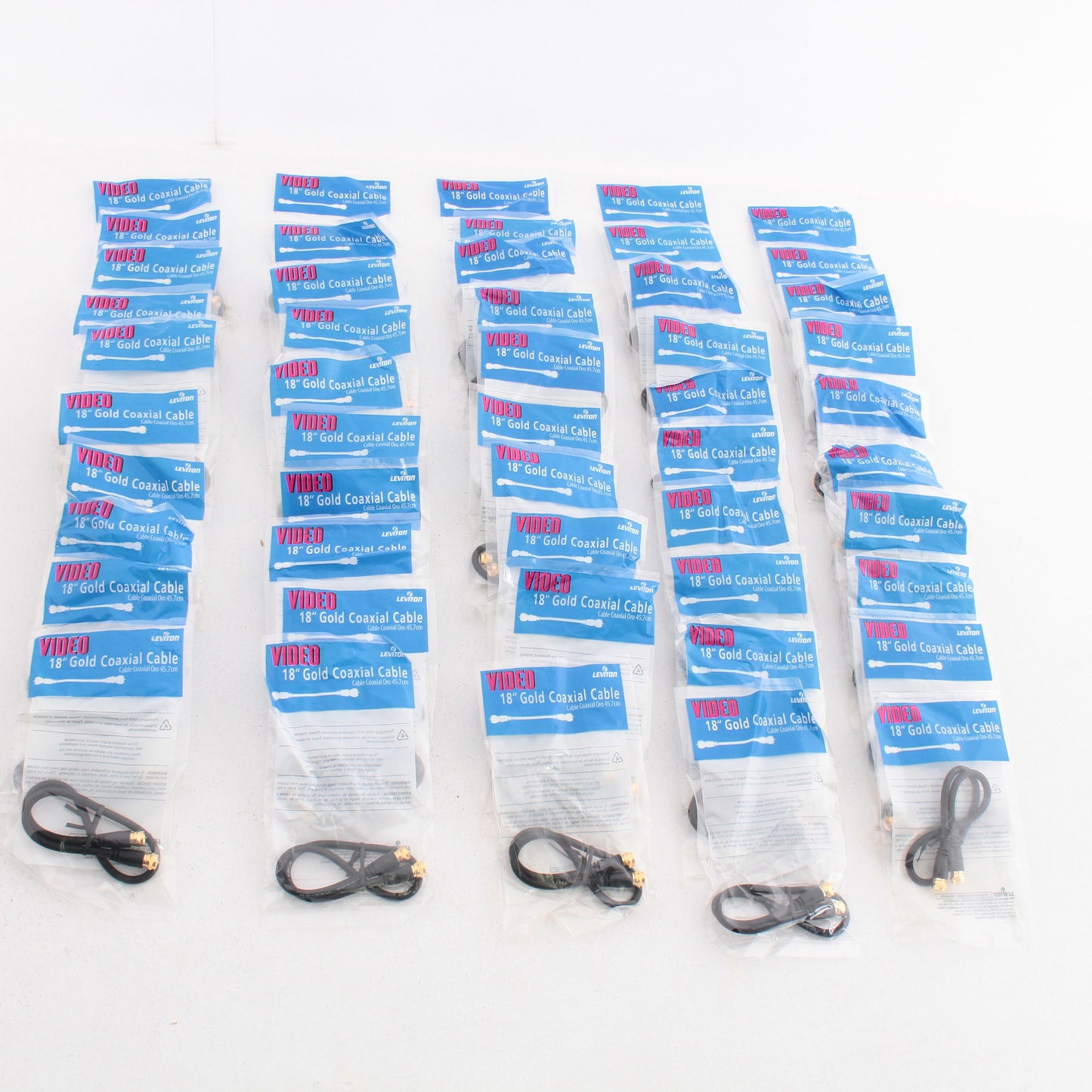 50 Leviton 18" Coaxial Video Cables w/ Gold Plug Ends F-Type C5851-1GO