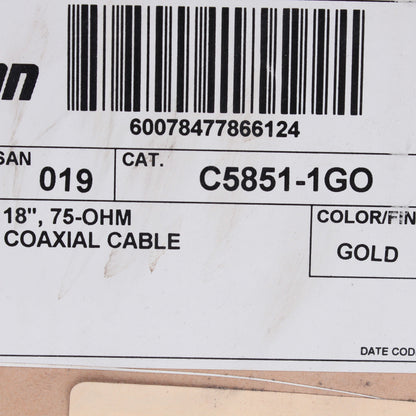 5 Leviton 18" Coaxial Video Cables w/ Gold Plug Ends F-Type C5851-1GO