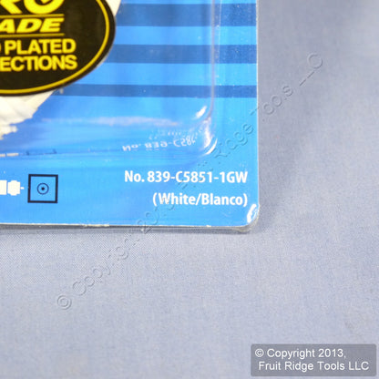Leviton White 18" Coaxial F-Type Video Cable w/ Gold Connectors RG59 C5851-1GW