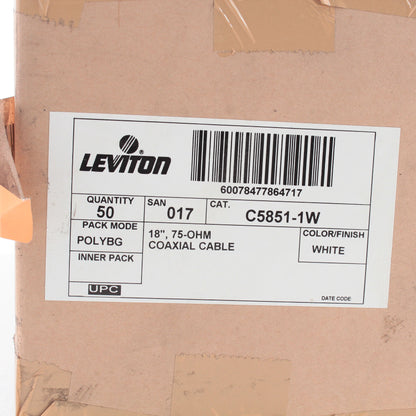 50 Leviton White 18" Coaxial Video Cables RG59 C5851-1W