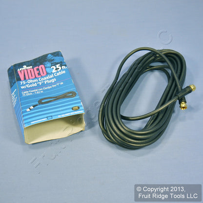 Leviton Black 25' Coaxial Video Cable Gold Plug Ends F-Type RG59 C5851-25G-104