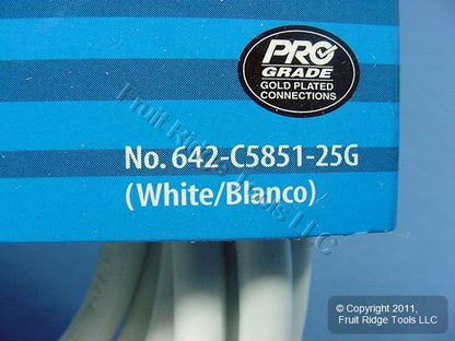 Leviton White 25' Coaxial Video Cable Gold Plug Ends F-Type RG59 C5851-25G-642