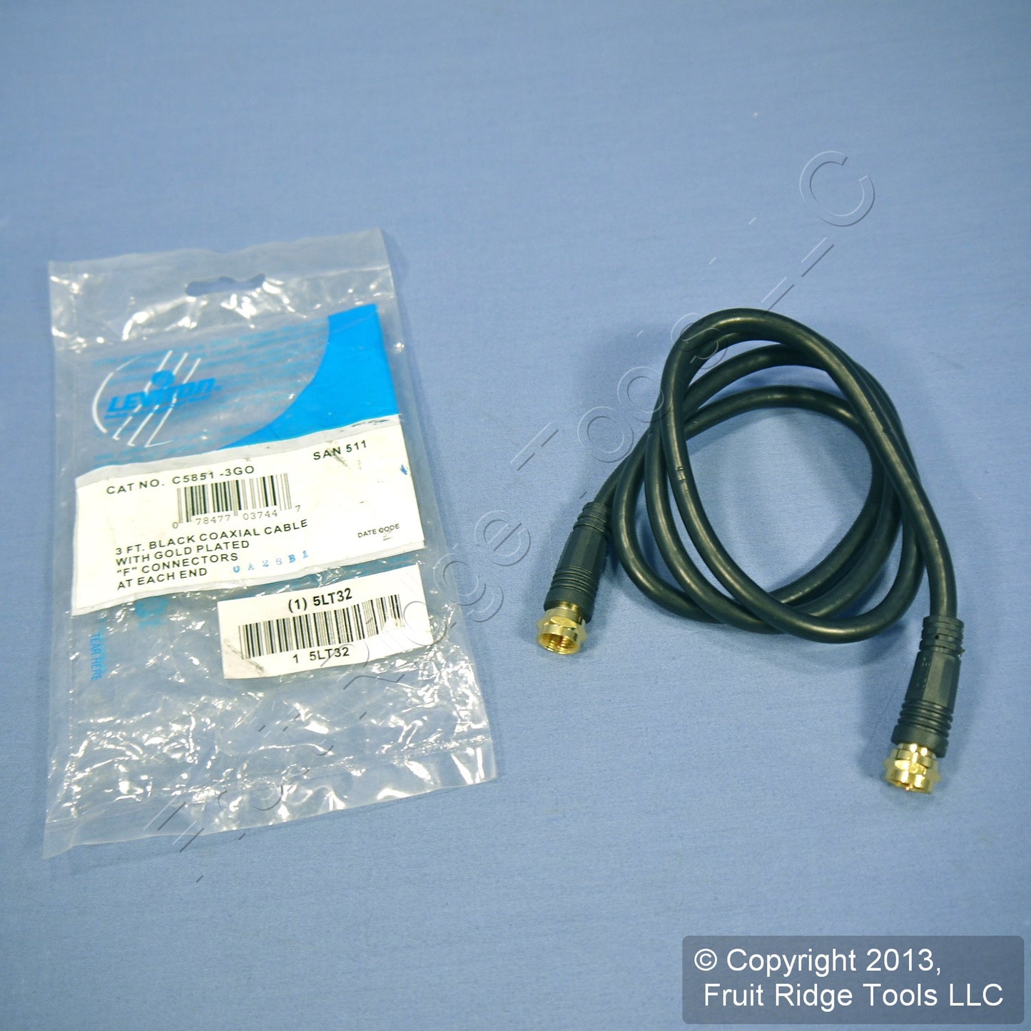 Leviton Black 3 Ft Coaxial Video Cable w/ Gold Plug Ends F-Type RG59 C5851-3GO