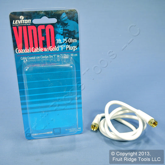 Leviton C5851-3GW White 3ft Coaxial Video Cable with Gold Plug Ends F-Type RG59