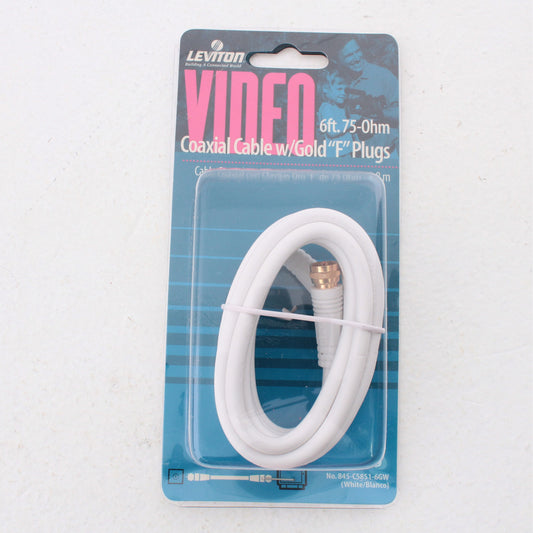 Leviton White 6' Coaxial Video Cable Gold Plug Ends F-Type C5851-6GW