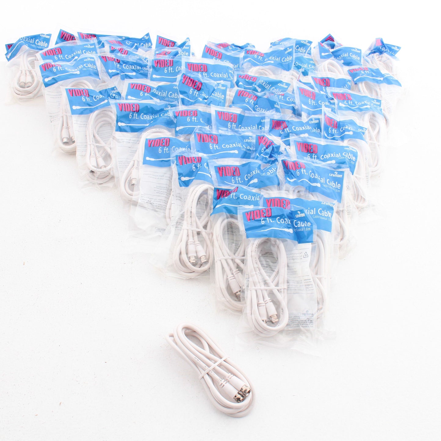 50 Leviton White 6' Coaxial Video Cables RG59 Plugs 75-Ohm F-Type Wire C5851-6W