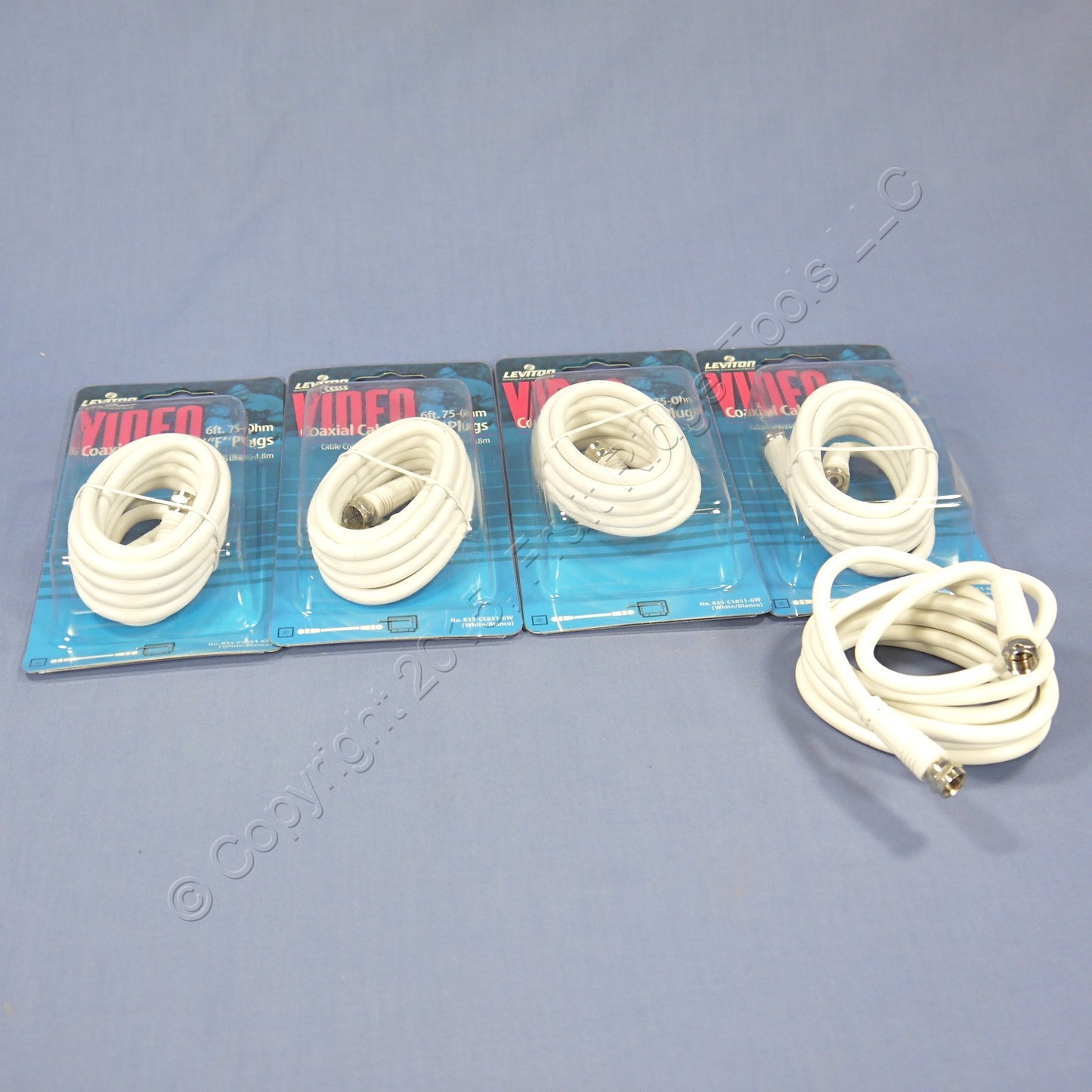 5 Leviton White 6' Coaxial Video Cables F-Type RG59 C5851-6W