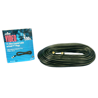 Leviton C5851-CGO Black 100' Coaxial Video Cable Gold RG59 Plugs 75-ohm F-Type