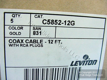 5 Leviton Black 12' TV/DVD/Stereo AV Audio Video Cables GOLD RCA Plugs C5852-12G