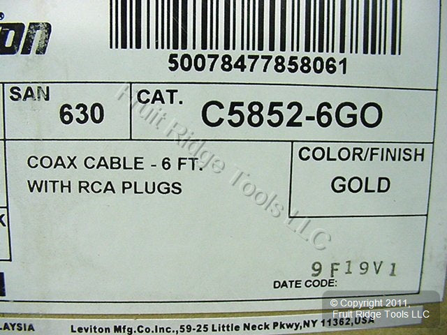 5 Leviton 6' AV Audio Video Cables GOLD RCA Plugs C5852-6GO