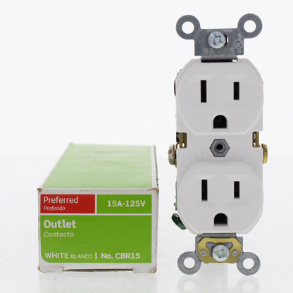 Leviton White Commercial Outlet Duplex Receptacle NEMA 5-15R 15A 125V CBR15-W