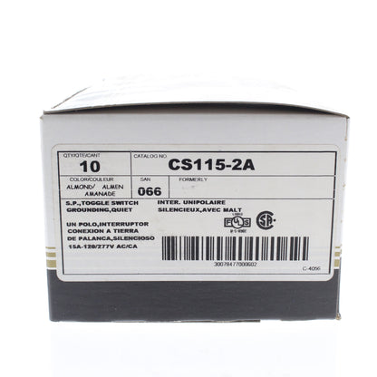 Leviton CS115-2A Almond Commercial Single Pole Toggle Switch Control 15A 10-Pack