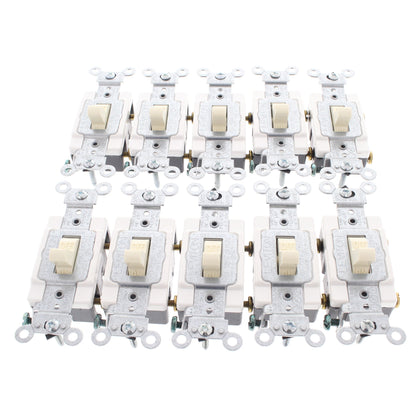 Leviton CS115-2A Almond Commercial Single Pole Toggle Switch Control 15A 10-Pack