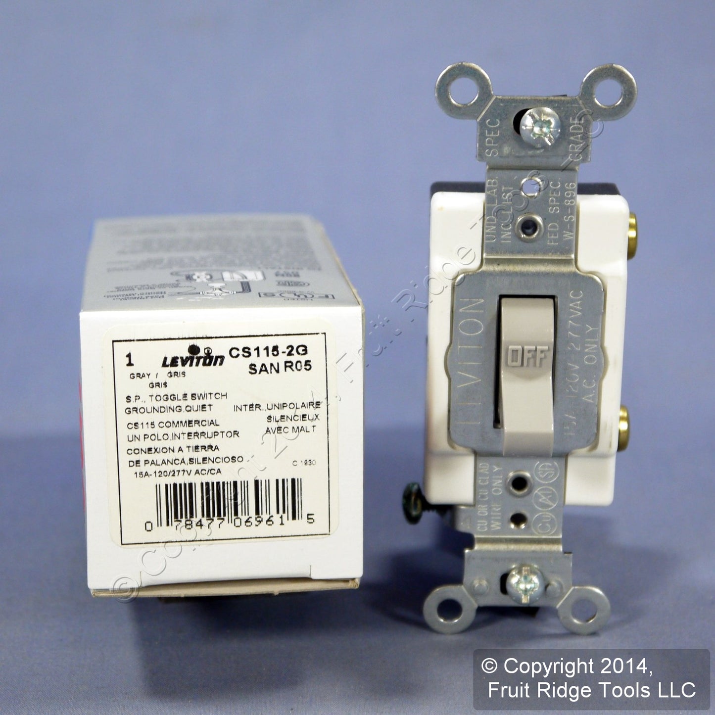 Leviton CS115-2G Gray Commercial Grade 15A Toggle Wall Light Switch Boxed