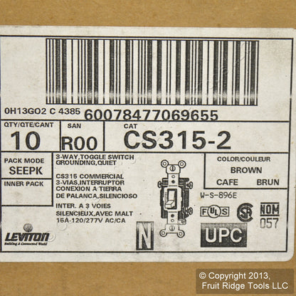 Leviton CS315-2 Brown 3-Way Commercial Toggle Wall Light Switches 15A 10-Pack