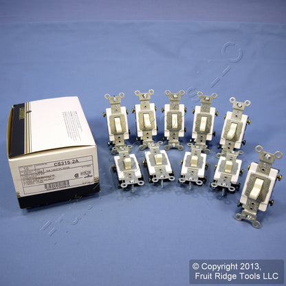 10 Leviton Almond 3-Way Commercial Toggle Wall Light Switches 15A CS315-2A