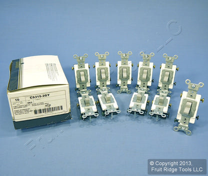 Leviton CS315-2GY Gray 3-Way Commercial Grade Toggle Wall Light Switch 15A 10pcs