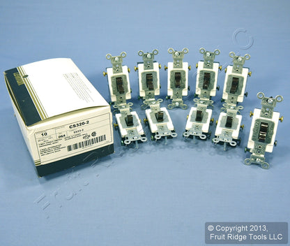 Leviton CS320-2 Brown 3-Way Commercial Toggle Wall Light Switches 20A 10-Pack