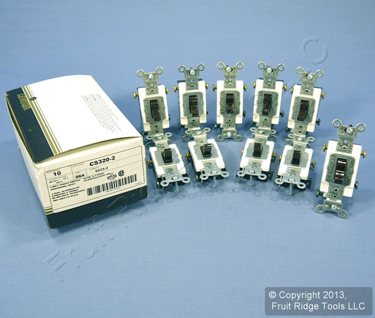 Leviton CS320-2 Brown 3-Way Commercial Toggle Wall Light Switches 20A 10-Pack