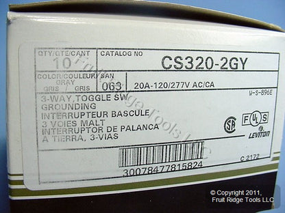 Leviton CS320-2GY Gray 3-Way Commercial Wall Light Switches 20A 10-Pack
