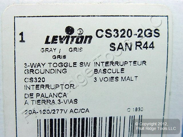 Leviton CS320-2GY Gray 3-WAY Commercial Toggle Wall Light Switch 20A Boxed
