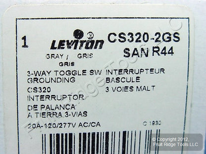 Leviton CS320-2GY Gray 3-WAY Commercial Toggle Wall Light Switch 20A Boxed