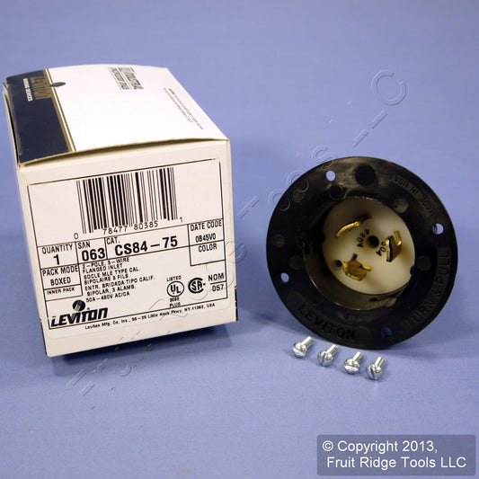 Leviton CS84-75 California Non-NEMA Twist Locking Flanged Inlet Plug 50A 480V