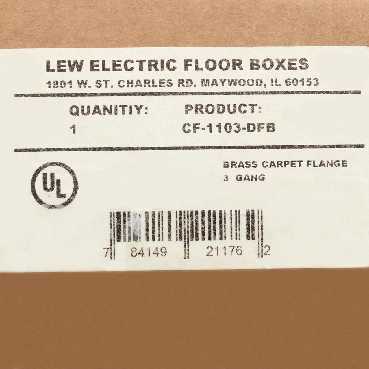 Lew Electric CF-1103-DFB Brass 3-Gang Floor Box Carpet Flange
