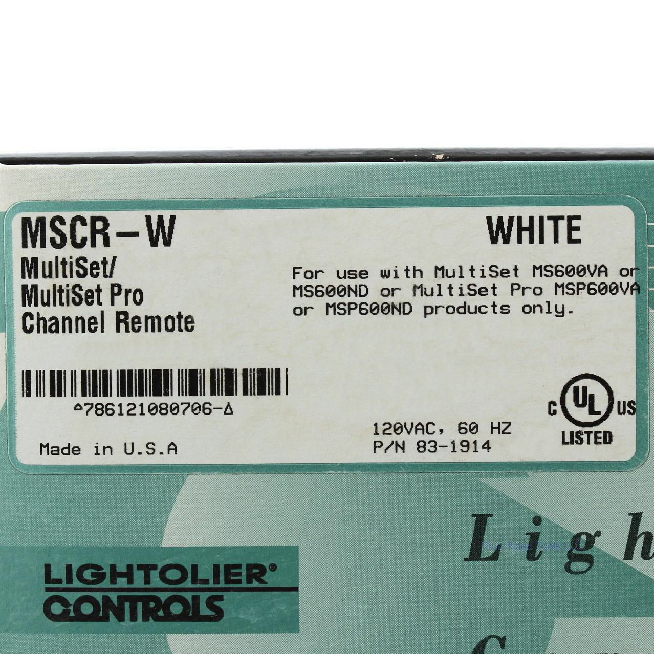 Lightolier MSCR-W MultiSet Channel Remote White for MS600VA & MS600ND & MSP600ND