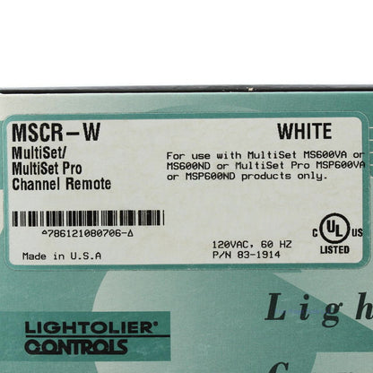 Lightolier MSCR-W MultiSet Channel Remote White for MS600VA & MS600ND & MSP600ND