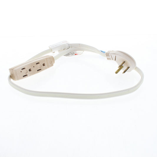 Leviton White Low Profile 3-Outlet Extension Cord 3' 15A 125V Only 1/2" Thick