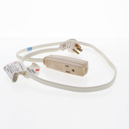 Leviton White Low Profile 3-Outlet Extension Cord 3' 15A 125V Only 1/2" Thick