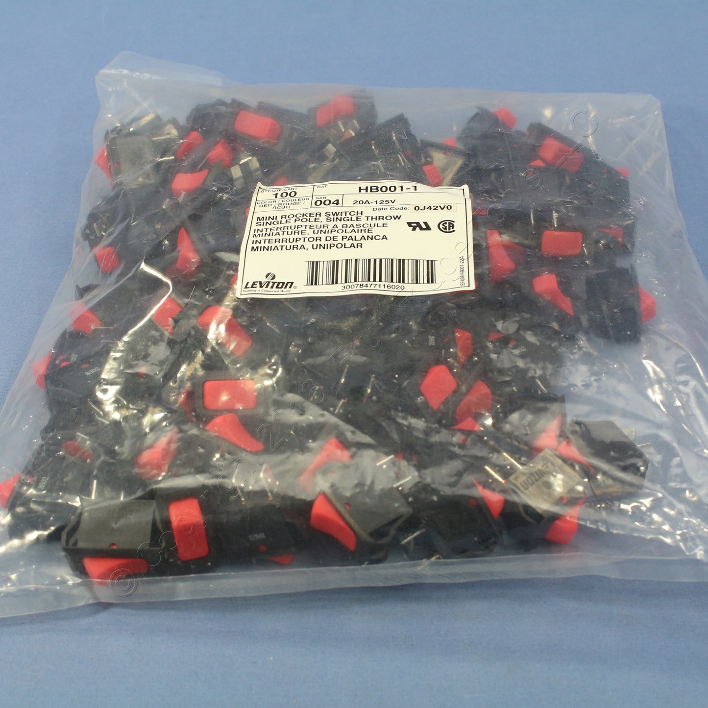 Leviton Black /Red Snap-In Mini Rocker Panel Switch On/Off 20A SPST Micro 100pcs