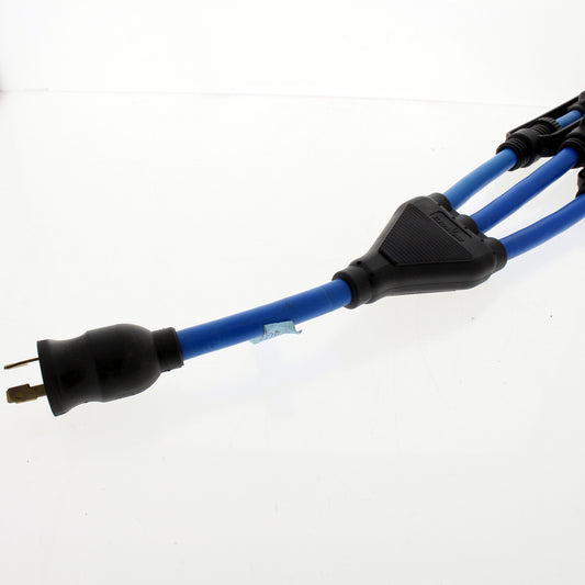 Leviton L9611 Blue 2-ft 15A Adapter L5-15P to Triple Tap 15A Cord Lock Connector
