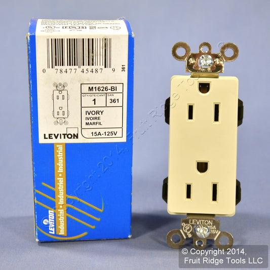 Leviton Ivory LEV-LOK Decora Industrial Outlet Duplex Receptacle 15A M1626-BI