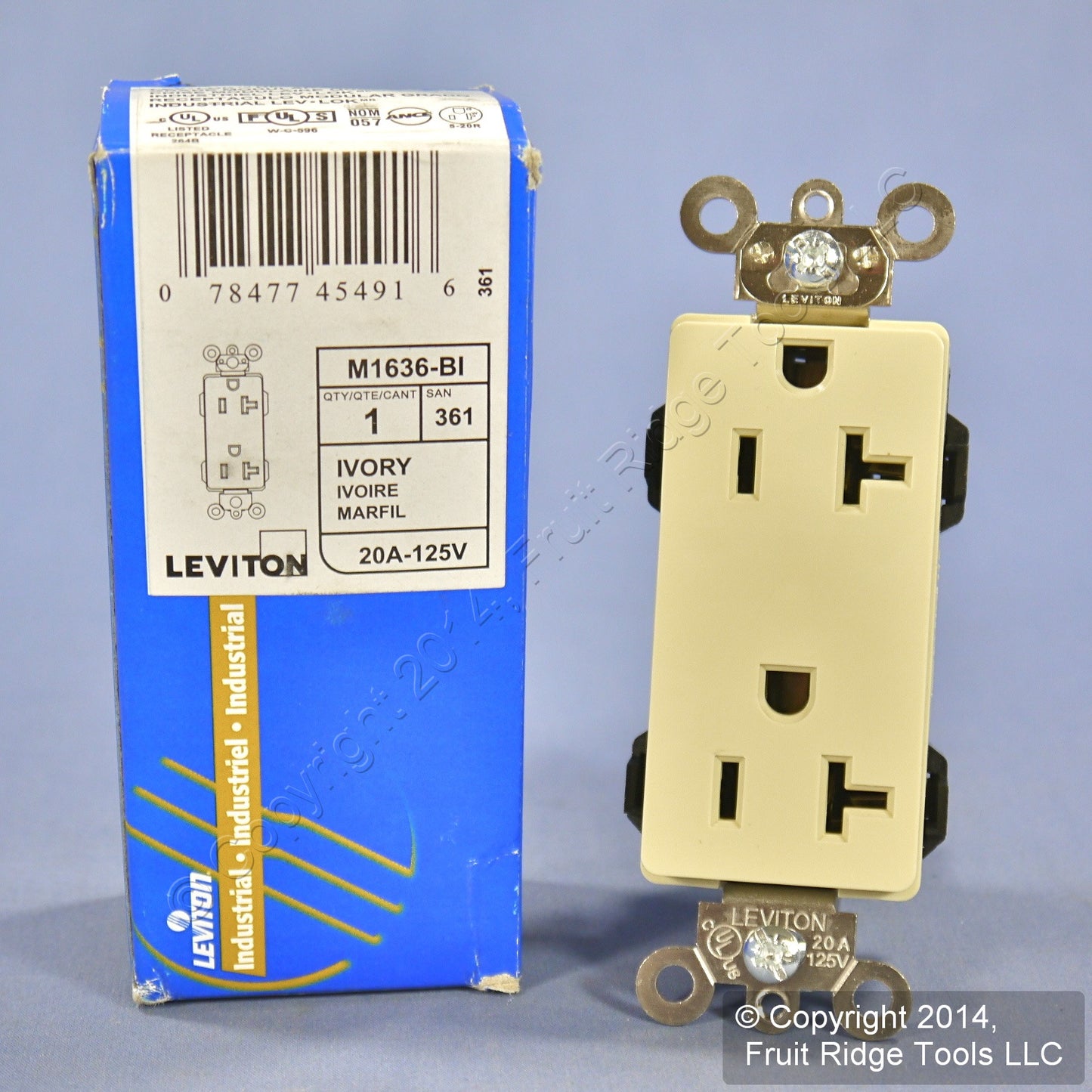 Leviton Ivory LEV-LOK Decora Industrial Outlet Duplex Receptacle 20A M1636-BI