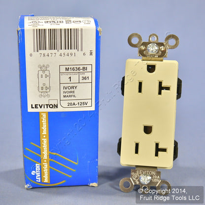 Leviton Ivory LEV-LOK Decora Industrial Outlet Duplex Receptacle 20A M1636-BI